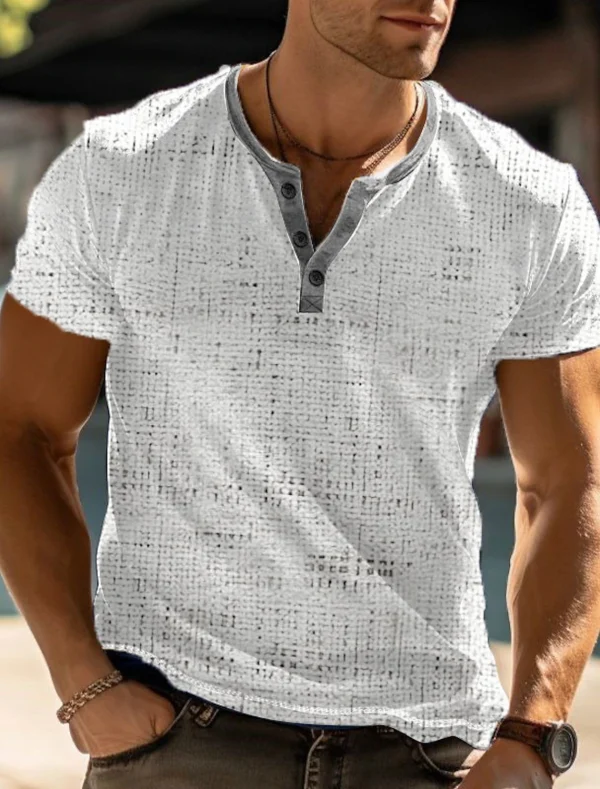 New Vintage Mens T Shirt 3D Fashion Gradient T Shirt Oversized Casual Button Short Sleeve Summer Fashion Street Men's V Neck Top - Image 8