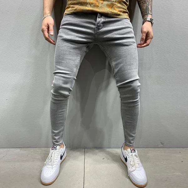 Grey Pure Color Jeans Men Elastic Waist Skinny Jeans Men 2021 Stretch No Ripped Pants Streetwear Black Mens Denim Trousers - Image 13