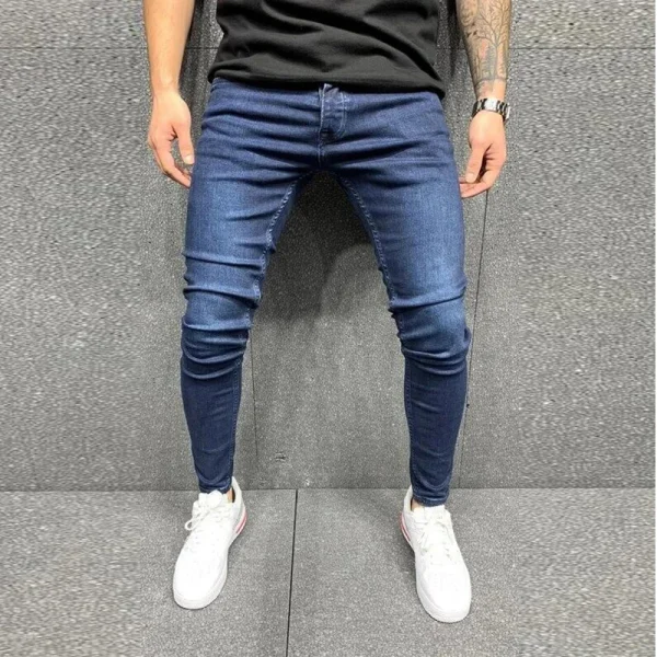 Grey Pure Color Jeans Men Elastic Waist Skinny Jeans Men 2021 Stretch No Ripped Pants Streetwear Black Mens Denim Trousers - Image 12