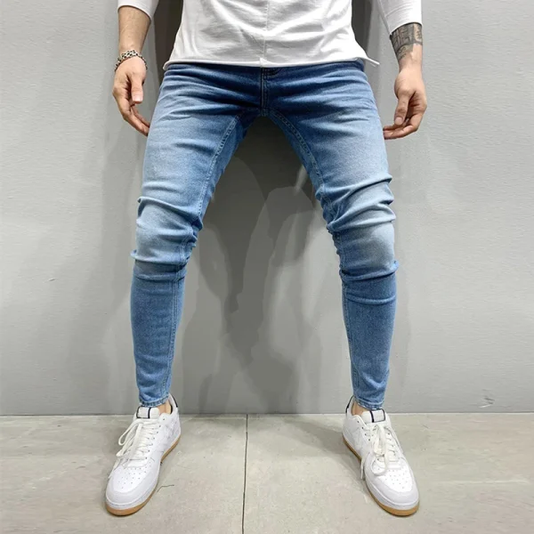 Grey Pure Color Jeans Men Elastic Waist Skinny Jeans Men 2021 Stretch No Ripped Pants Streetwear Black Mens Denim Trousers - Image 10