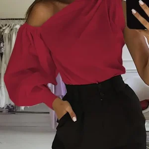 Elegant Blouses Women 2023 Summer Off Shoulder Blusas Female Fashion Lantern Long Sleeve Shirts One Shoulder Tops S-5XL