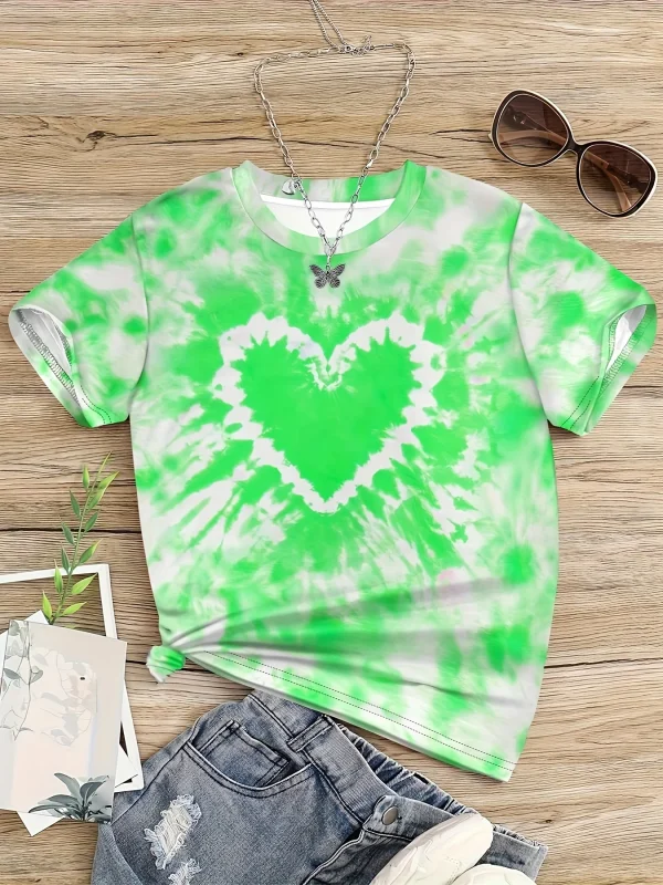 Girl Clothes Child T-Shirt Short Sleeve Heart Print Tie Dye Girl T-Shirt Top Casual Tees Kids Summer Clothes Children's Clothing - Image 11