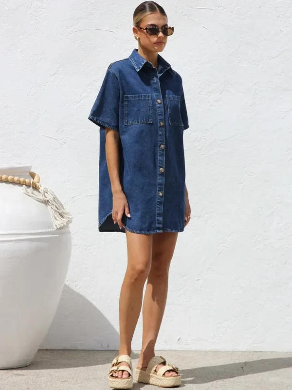 Women's Denim Pocket  Dress - Image 4