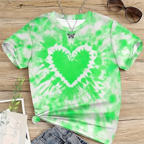 Girl Clothes Child T-Shirt Short Sleeve Heart Print Tie Dye Girl T-Shirt Top Casual Tees Kids Summer Clothes Children's Clothing - Image 5