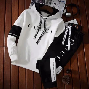 Mens Tracksuit Printing Hooded Sweatshirt Suit or Black White Tops Pants High Quality Simplicity Jogging Casual Clothing S-3XL