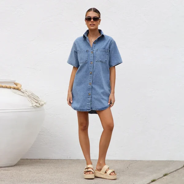 Women's Denim Pocket  Dress - Image 18