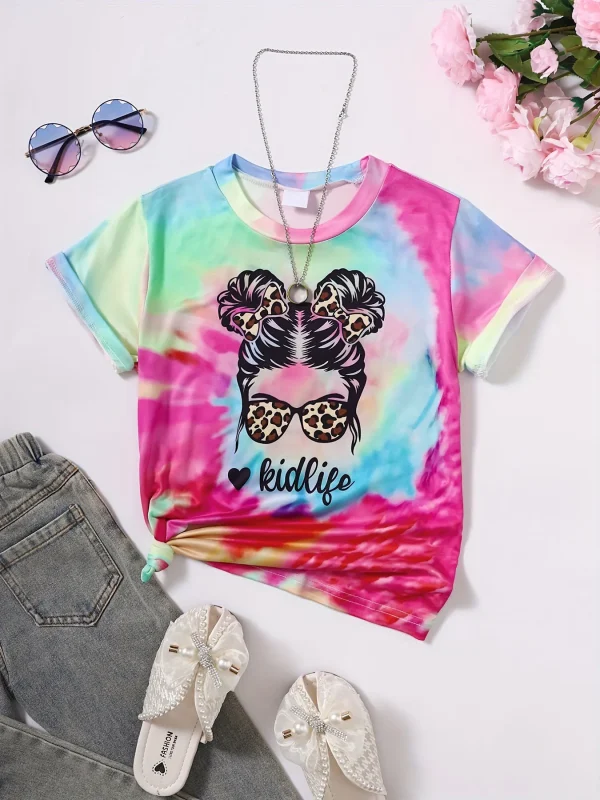 Girl Clothes Child T-Shirt Short Sleeve Heart Print Tie Dye Girl T-Shirt Top Casual Tees Kids Summer Clothes Children's Clothing - Image 7