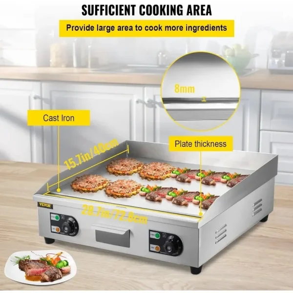 VEVOR 30" Commercial Electric Griddle 3000W Electric Countertop Griddle Non-Stick Restaurant 110V Teppanyaki Flat Top Grill - Image 3