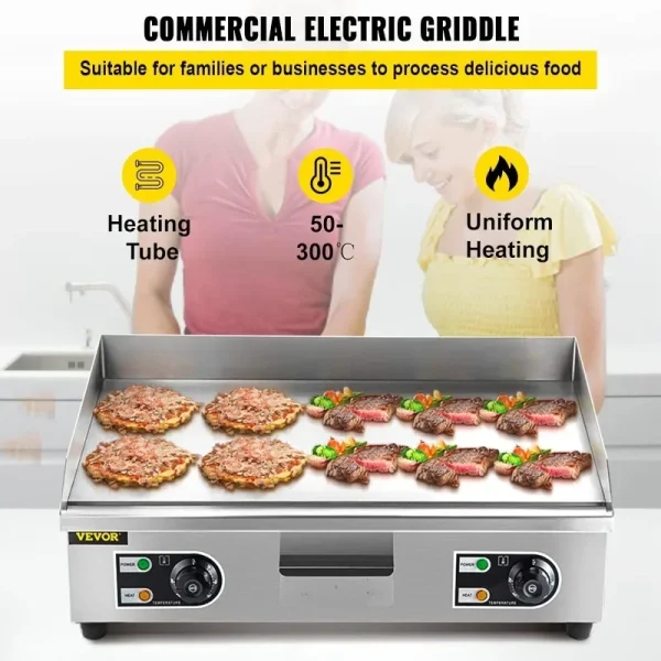 VEVOR 30" Commercial Electric Griddle 3000W Electric Countertop Griddle Non-Stick Restaurant 110V Teppanyaki Flat Top Grill - Image 2