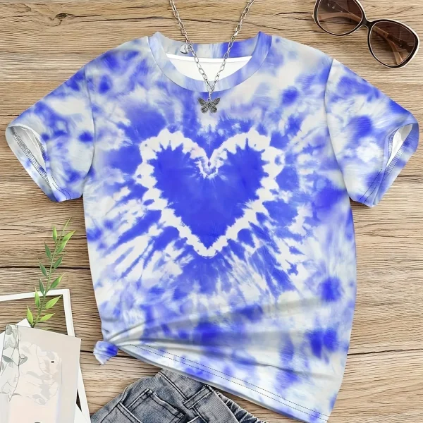 Girl Clothes Child T-Shirt Short Sleeve Heart Print Tie Dye Girl T-Shirt Top Casual Tees Kids Summer Clothes Children's Clothing - Image 4