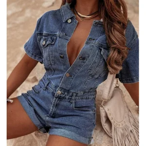 Dark Blue Light Blue Baggy Denim Rompers