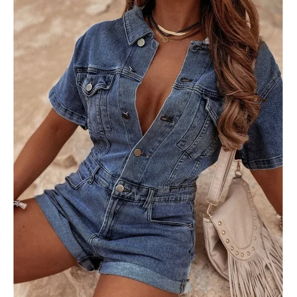 Dark Blue Light Blue Baggy Denim Rompers