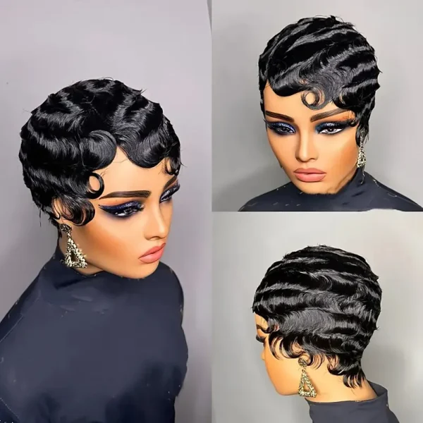 Short Finger Wave Wig Human Hair Wig For Women Brown Short Ocean Wave Wig Pixie Cut Wigs for Woman Natural Color - Image 3
