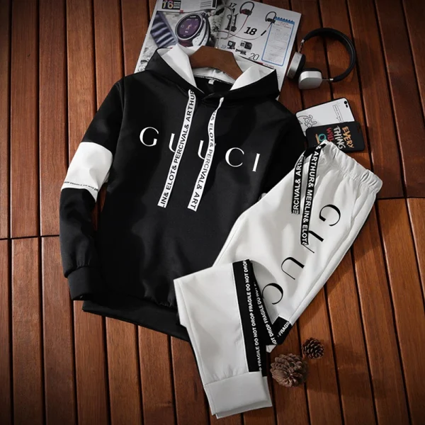 Mens Tracksuit Printing Hooded Sweatshirt Suit or Black White Tops Pants High Quality Simplicity Jogging Casual Clothing S-3XL - Image 3