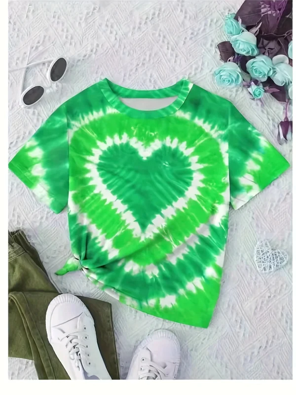 Girl Clothes Child T-Shirt Short Sleeve Heart Print Tie Dye Girl T-Shirt Top Casual Tees Kids Summer Clothes Children's Clothing - Image 15