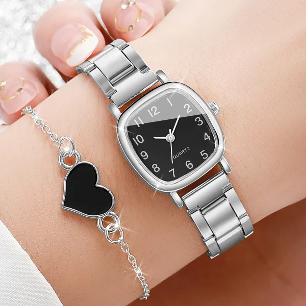 4PCS/Set Fashion Square Women's Quartz Watch Steel Band Watches Heart Bracelets Set（Without Box） - Image 3