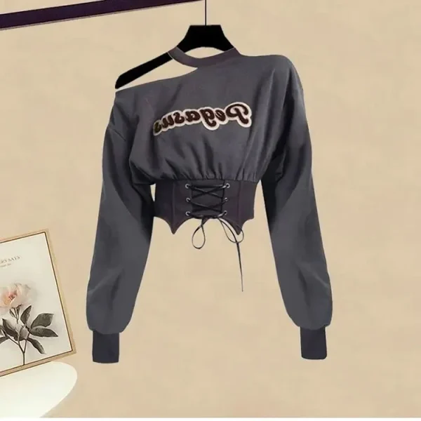 Harajuku Cropped Women Sweatshirt 2023 Autumn Crop Tops Y2k Pullover E-girl Off Shoulder Hoodies Clothes Streetwear Fashion Tees - Image 15
