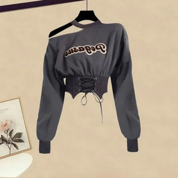 Harajuku Cropped Women Sweatshirt 2023 Autumn Crop Tops Y2k Pullover E-girl Off Shoulder Hoodies Clothes Streetwear Fashion Tees - Image 6