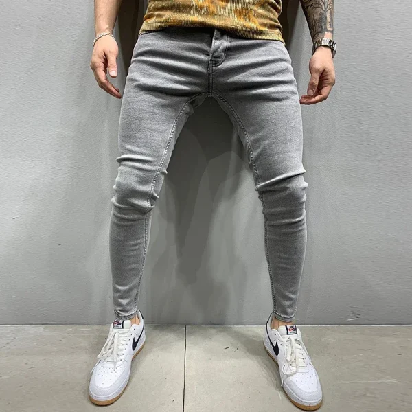 Grey Pure Color Jeans Men Elastic Waist Skinny Jeans Men 2021 Stretch No Ripped Pants Streetwear Black Mens Denim Trousers - Image 5
