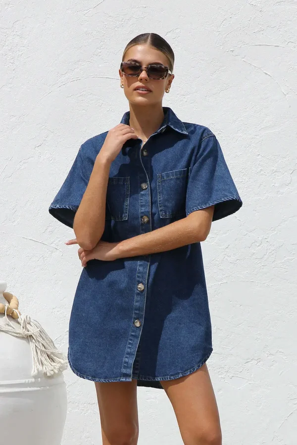 Women's Denim Pocket  Dress - Image 23