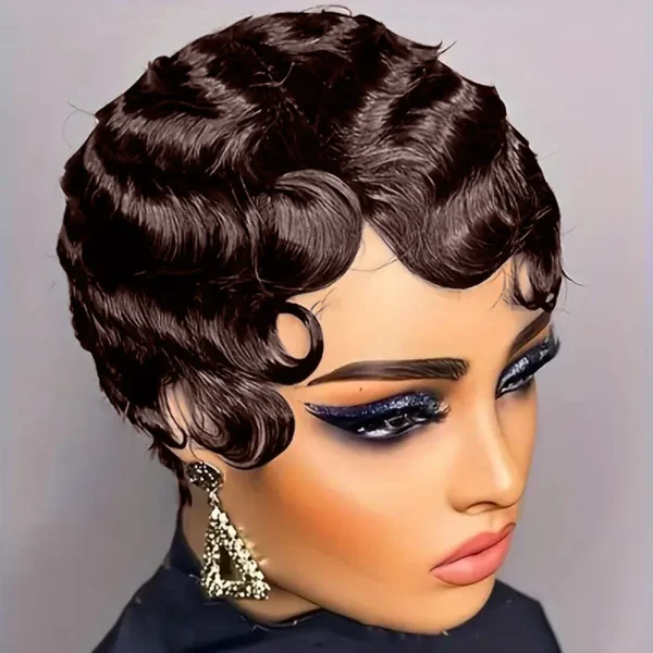 Short Finger Wave Wig Human Hair Wig For Women Brown Short Ocean Wave Wig Pixie Cut Wigs for Woman Natural Color - Image 8