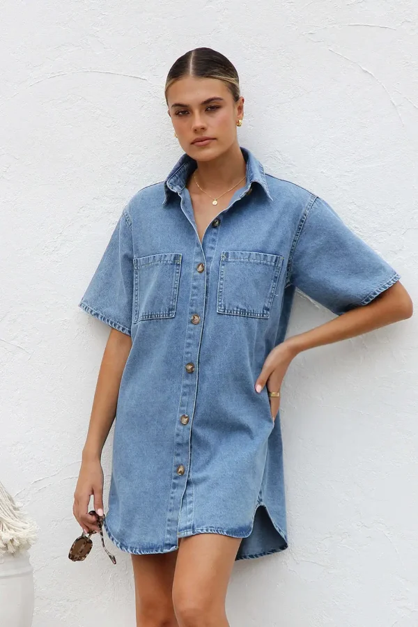 Women's Denim Pocket  Dress - Image 15