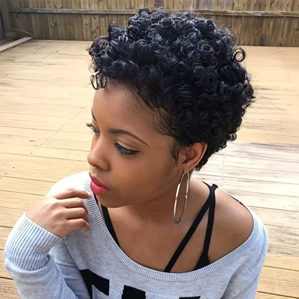 pixie cut natural black color 6inch daily party christmas use remy wig machine made wig 150% density short curly human hair wigs - Image 4