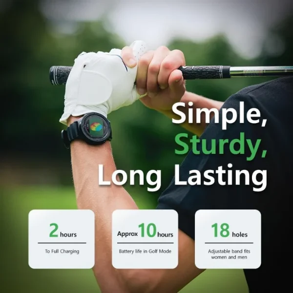 A Series Lightweight Hybrid Golf GPS Watch Slope Mode, Color Touchscreen, Green Undulation 40,000 Worldwide Preloaded Courses - Image 3