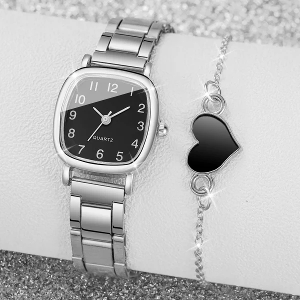4PCS/Set Fashion Square Women's Quartz Watch Steel Band Watches Heart Bracelets Set（Without Box） - Image 4