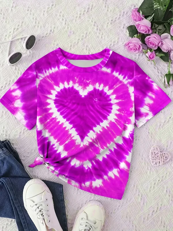 Girl Clothes Child T-Shirt Short Sleeve Heart Print Tie Dye Girl T-Shirt Top Casual Tees Kids Summer Clothes Children's Clothing - Image 13