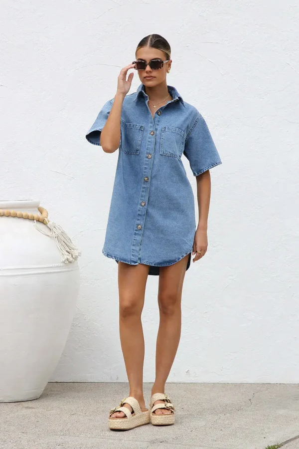 Women's Denim Pocket  Dress - Image 16