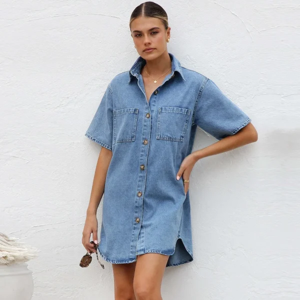 Women's Denim Pocket  Dress - Image 8