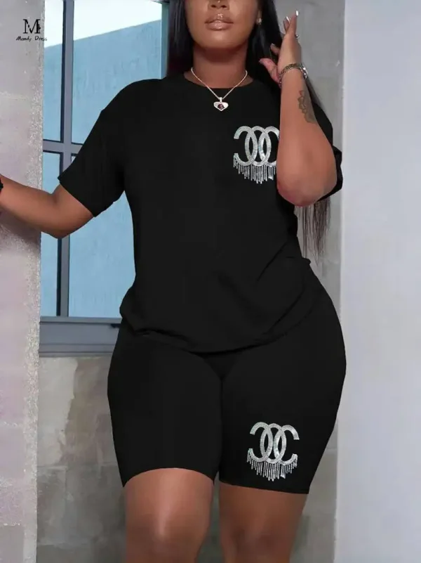 L-5XL Plus Size Women 2 Piece Set Sequins T-shirt and Shorts Elastic Loose Spring Summer Loungewear Oversize Two Piece Outfits - Image 7