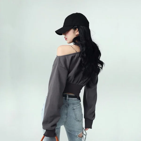 Harajuku Cropped Women Sweatshirt 2023 Autumn Crop Tops Y2k Pullover E-girl Off Shoulder Hoodies Clothes Streetwear Fashion Tees - Image 5