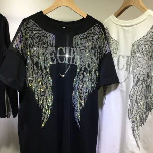 L-4XL Oversize Rhinestone Angel Wings Harley T shirt Clothing for Women Men Hip Hop Streetwear Loose Short Sleeve Brand T-shirt