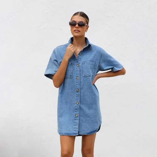 Women's Denim Pocket  Dress - Image 13