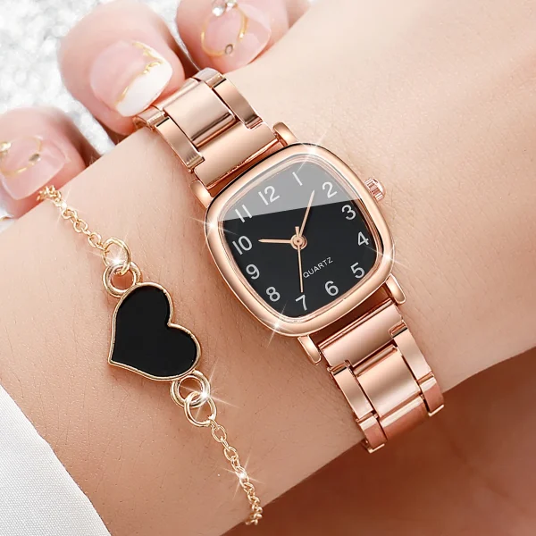4PCS/Set Fashion Square Women's Quartz Watch Steel Band Watches Heart Bracelets Set（Without Box） - Image 8