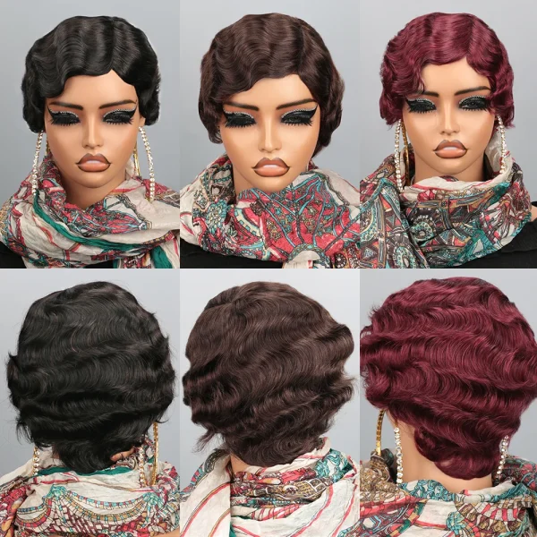 Short Finger Wave Wig Human Hair Wig For Women Brown Short Ocean Wave Wig Pixie Cut Wigs for Woman Natural Color - Image 5