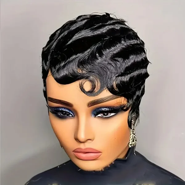 Short Finger Wave Wig Human Hair Wig For Women Brown Short Ocean Wave Wig Pixie Cut Wigs for Woman Natural Color - Image 4