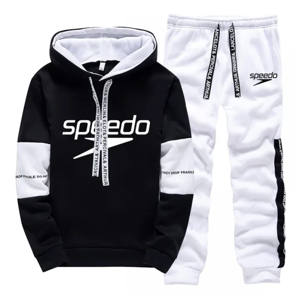 High Quality Mens Tracksuit Hot Sales Printed Casual Hooded Sweatshirts 2 Piece Set Daily Jogging Sports Black White Streetwear - Image 2