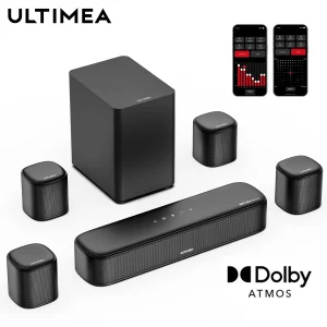 ULTIMEA 350W 7.1 Soundbar for TV with Dolby Atmos,Home Theater Technology Bluetooth Speakers with Subwoofer&4 Surround Speakers