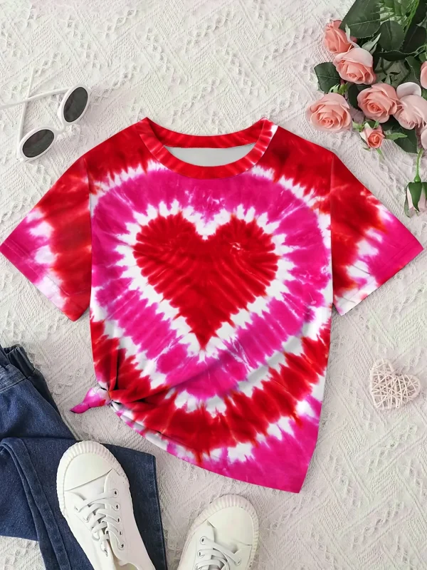Girl Clothes Child T-Shirt Short Sleeve Heart Print Tie Dye Girl T-Shirt Top Casual Tees Kids Summer Clothes Children's Clothing - Image 17