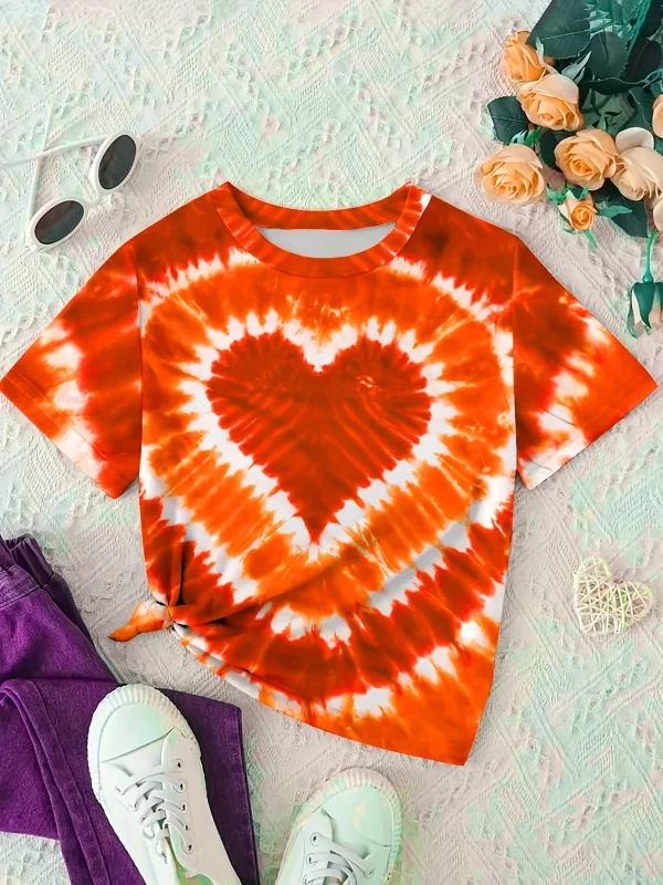 Girl Clothes Child T-Shirt Short Sleeve Heart Print Tie Dye Girl T-Shirt Top Casual Tees Kids Summer Clothes Children's Clothing - Image 14