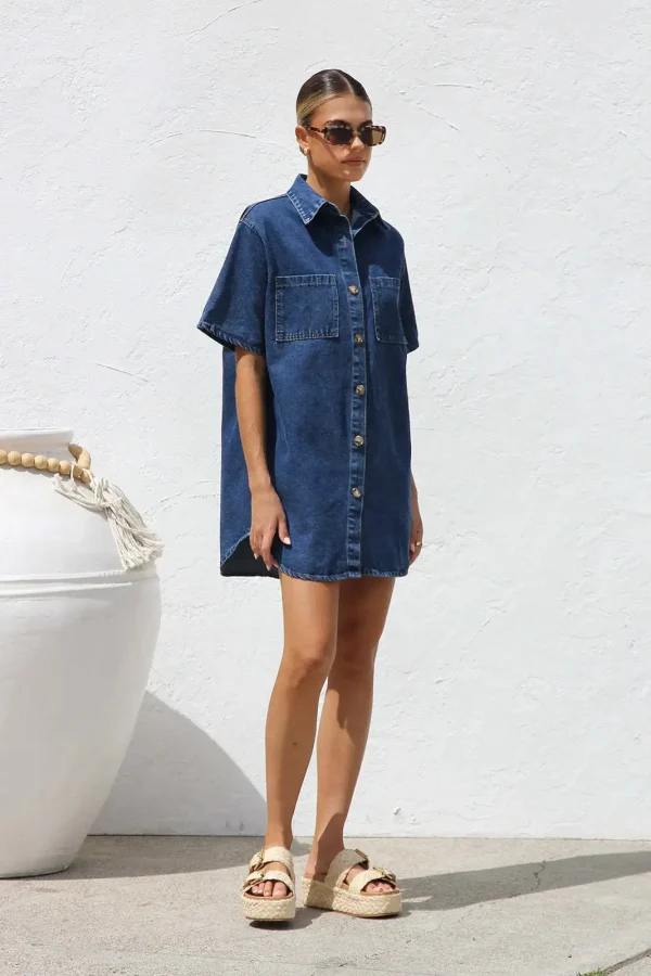 Women's Denim Pocket  Dress - Image 26