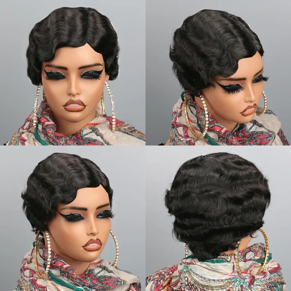 Short Finger Wave Wig Human Hair Wig For Women Brown Short Ocean Wave Wig Pixie Cut Wigs for Woman Natural Color - Image 12