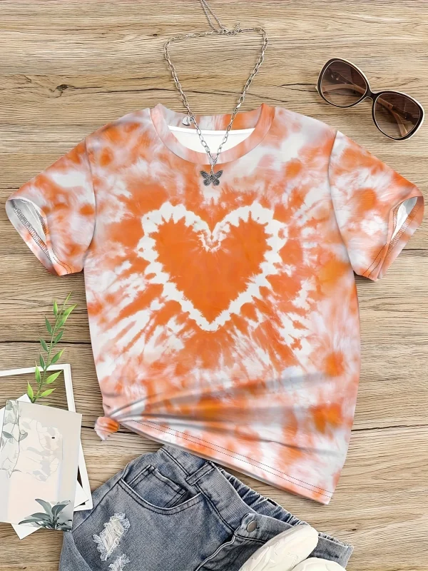 Girl Clothes Child T-Shirt Short Sleeve Heart Print Tie Dye Girl T-Shirt Top Casual Tees Kids Summer Clothes Children's Clothing - Image 12