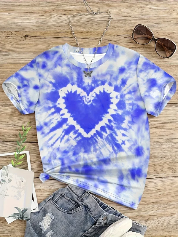 Girl Clothes Child T-Shirt Short Sleeve Heart Print Tie Dye Girl T-Shirt Top Casual Tees Kids Summer Clothes Children's Clothing - Image 10