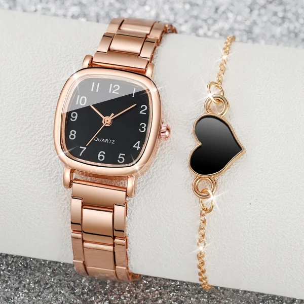 4PCS/Set Fashion Square Women's Quartz Watch Steel Band Watches Heart Bracelets Set（Without Box） - Image 10