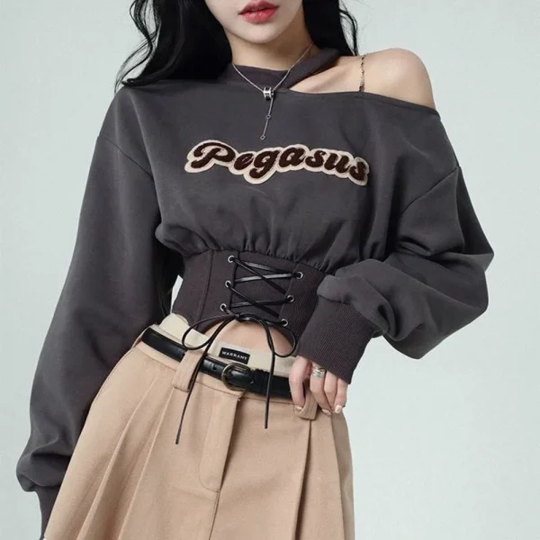 Harajuku Cropped Women Sweatshirt 2023 Autumn Crop Tops Y2k Pullover E-girl Off Shoulder Hoodies Clothes Streetwear Fashion Tees - Image 3
