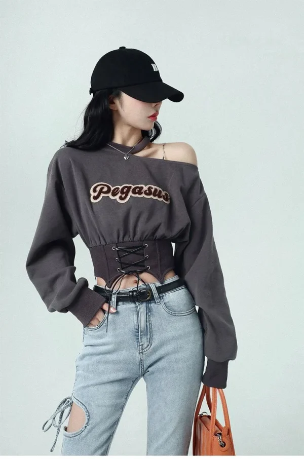 Harajuku Cropped Women Sweatshirt 2023 Autumn Crop Tops Y2k Pullover E-girl Off Shoulder Hoodies Clothes Streetwear Fashion Tees - Image 8
